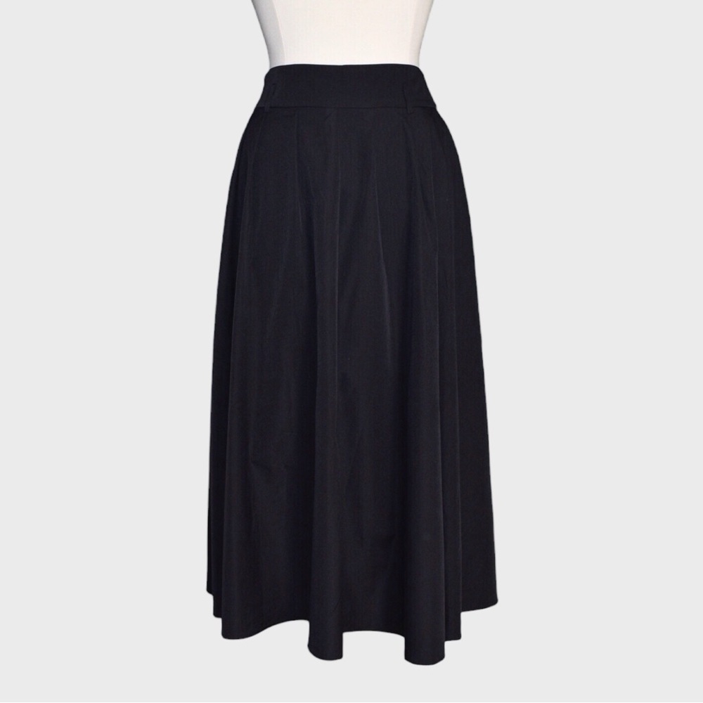 Pleated Black A-Line Maxi Skirt